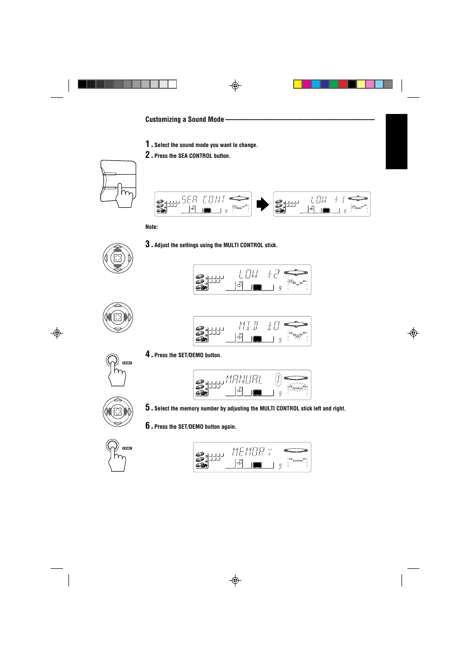 English, Customizing a sound mode | JVC CA-V808T User Manual | Page 15 / 53