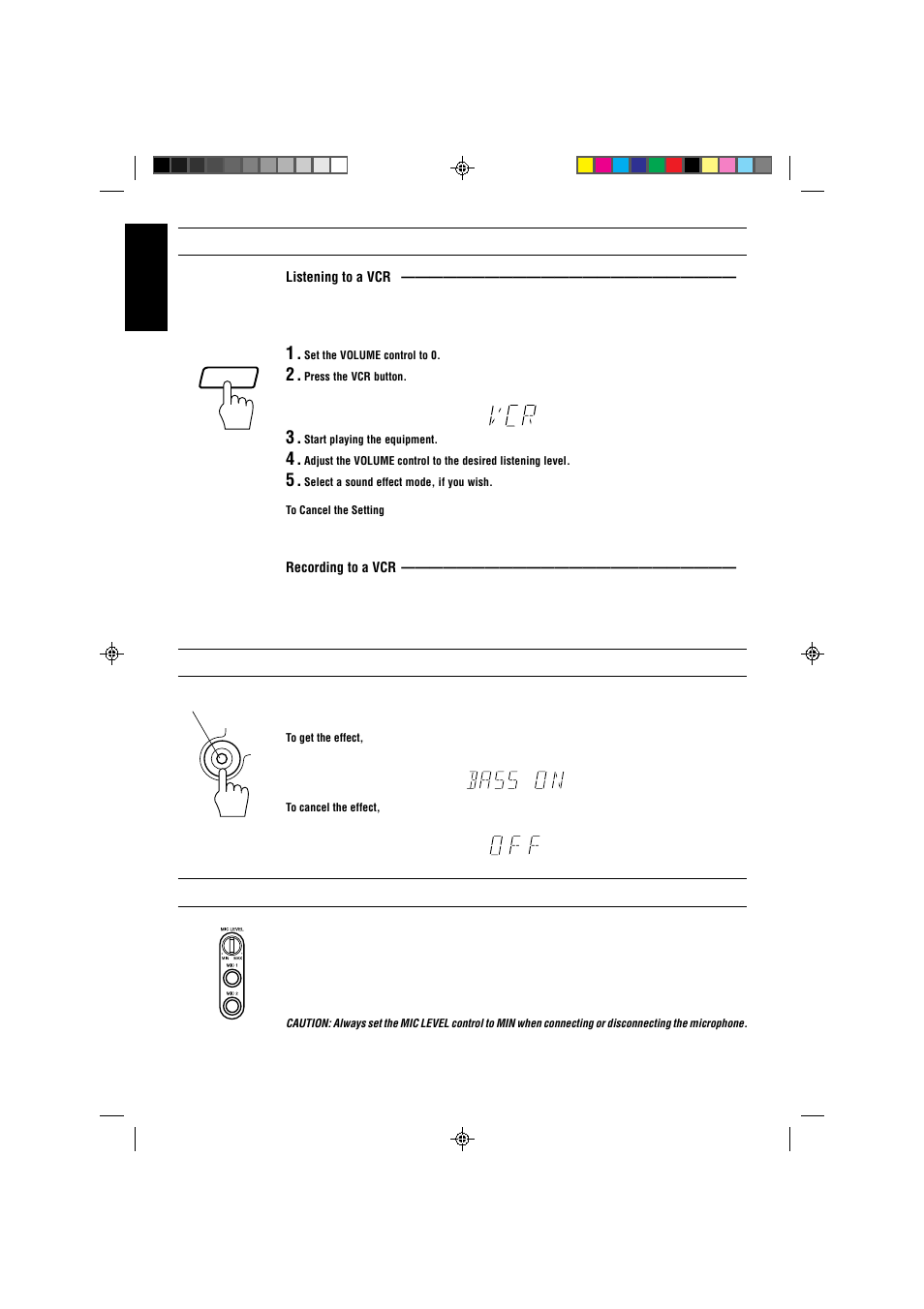 Using a vcr, Reinforcing the bass sound, Using the microphone | JVC CA-V808T User Manual | Page 16 / 53