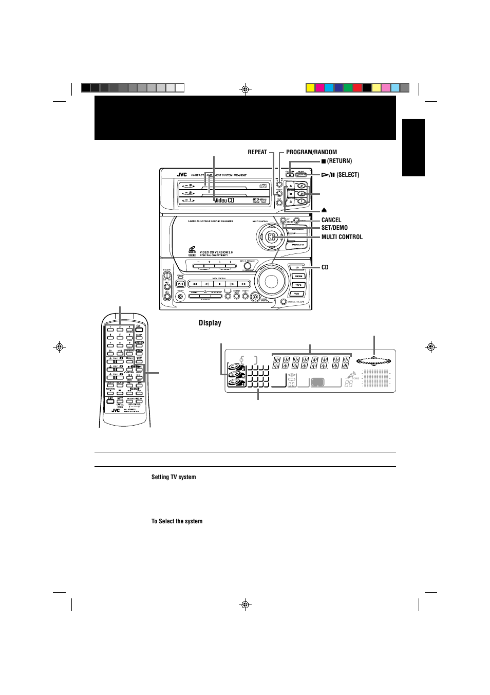 Using the video cd player, Before using the video cd player (important!), English | Display | JVC CA-V808T User Manual | Page 23 / 53