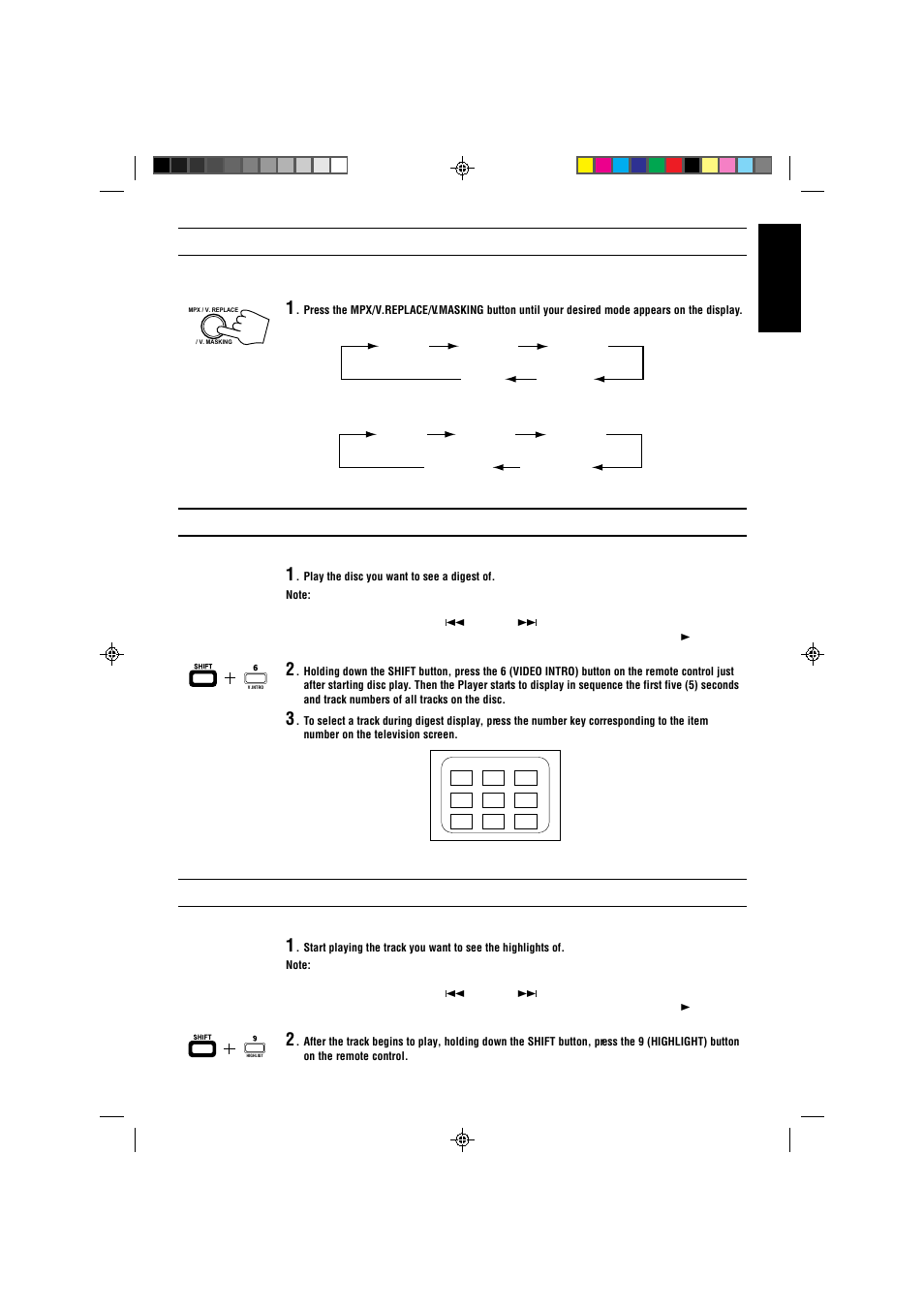 Viewing the video intro of a video cd, Playing a multiplex sound cd, Viewing the highlight of a video cd | English | JVC CA-V808T User Manual | Page 31 / 53