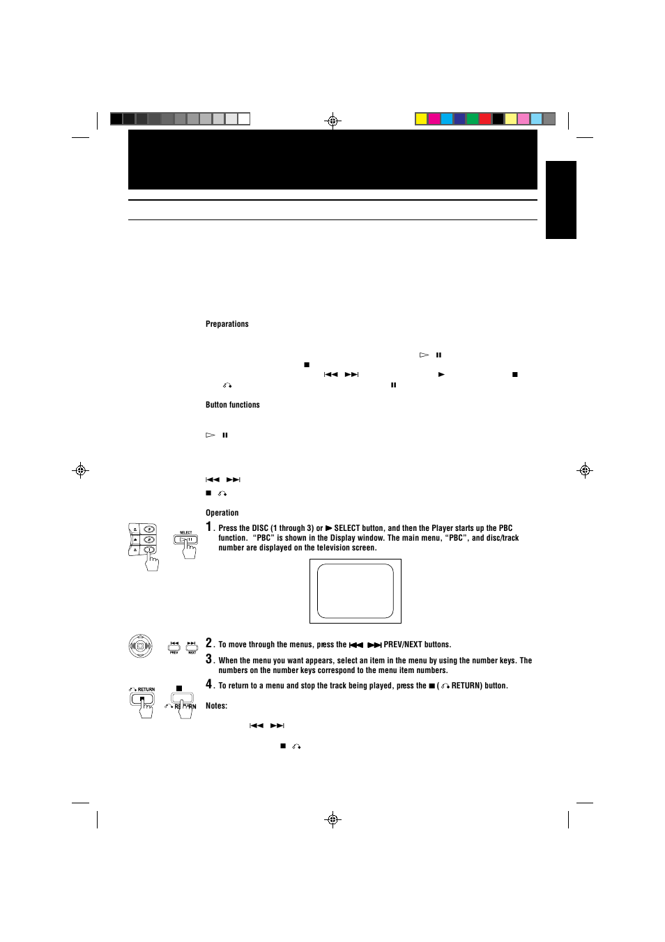 Operation of playback control function, Playing video cds with playback control function, English | JVC CA-V808T User Manual | Page 33 / 53