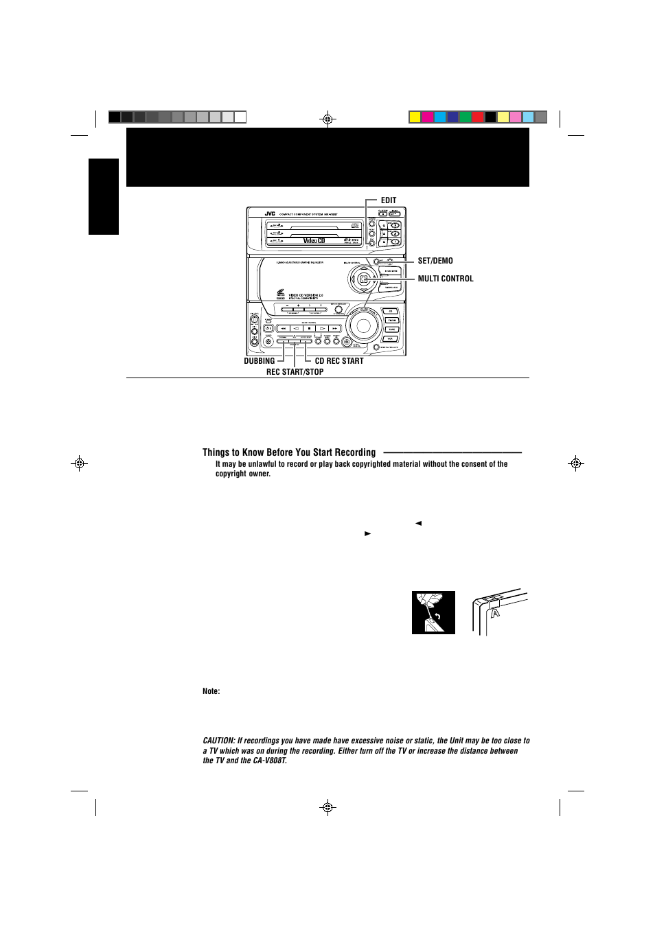 Using the cassette deck, Recording), English | JVC CA-V808T User Manual | Page 38 / 53