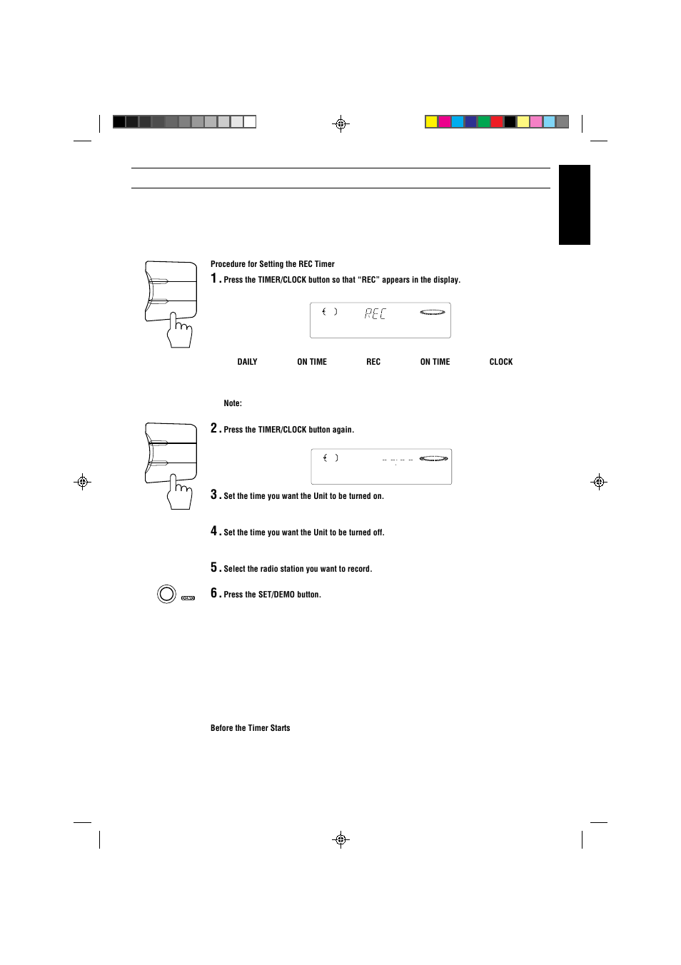 Setting the rec (recording) timer, English | JVC CA-V808T User Manual | Page 47 / 53