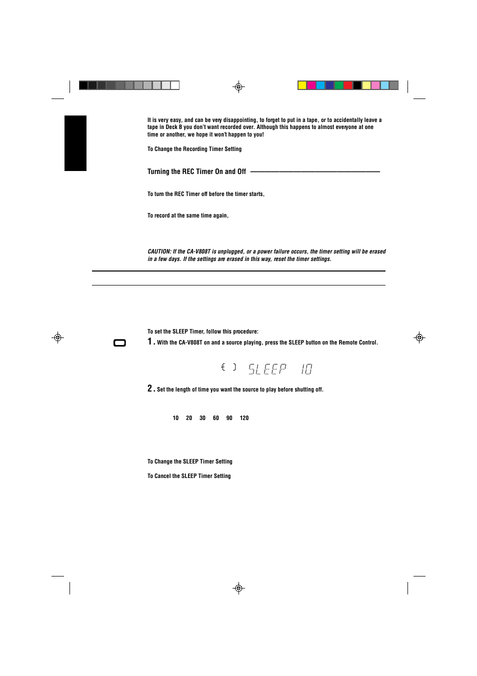 Setting the sleep timer | JVC CA-V808T User Manual | Page 48 / 53