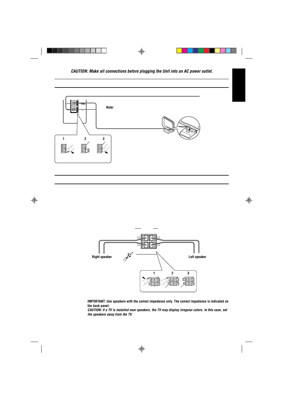 Connecting the speakers, Connecting the am antenna, English | JVC CA-V808T User Manual | Page 9 / 53