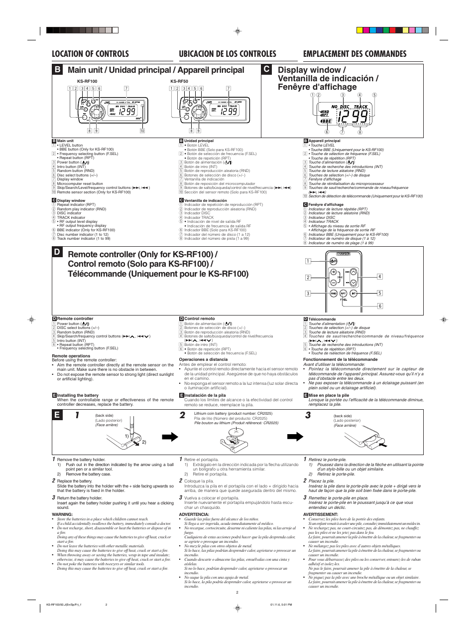 Ubicacion de los controles, Emplacement des commandes location of controls c | JVC KS-RF50 User Manual | Page 2 / 6