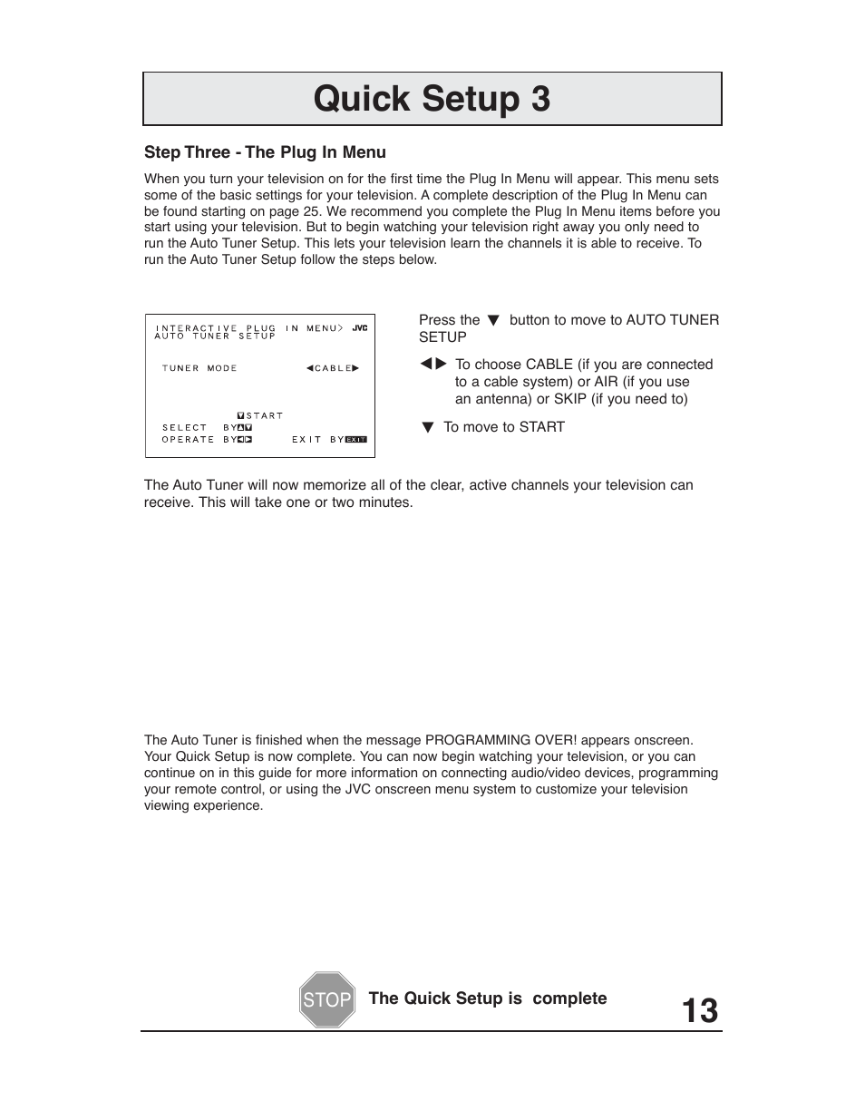 Quick setup 3 | JVC AV-27D203 User Manual | Page 13 / 52