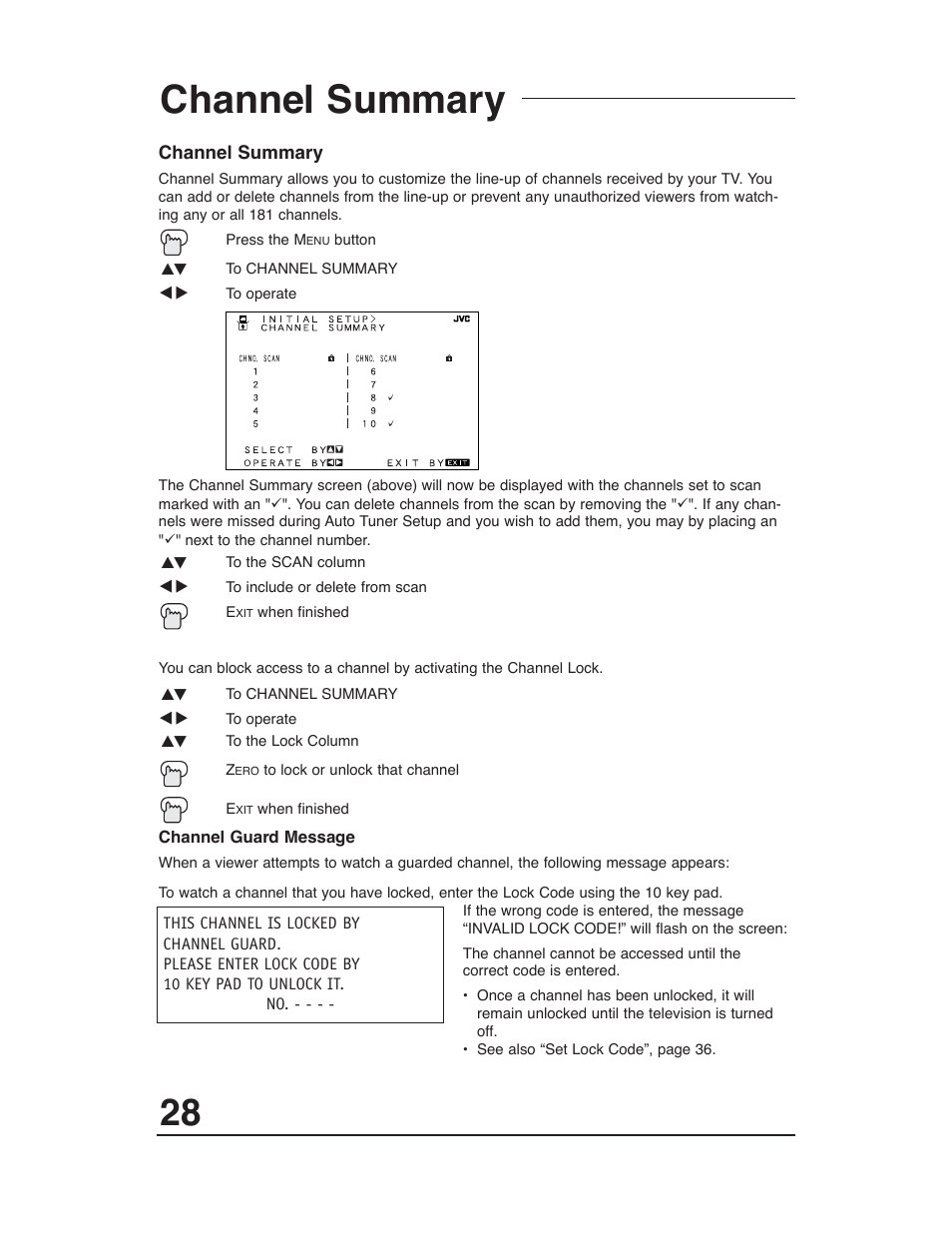 Channel summary | JVC AV-27D203 User Manual | Page 28 / 52