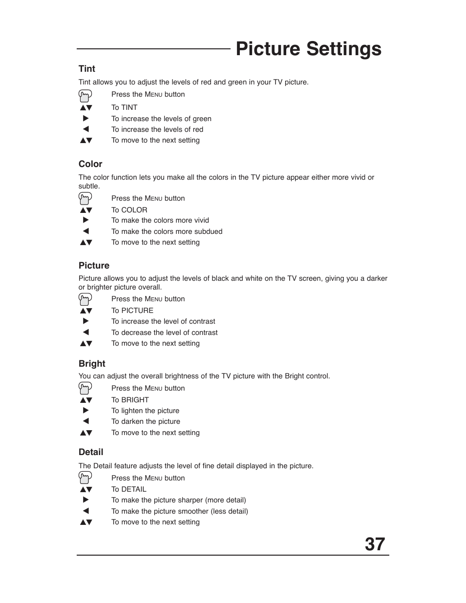 Picture settings | JVC AV-27D203 User Manual | Page 37 / 52