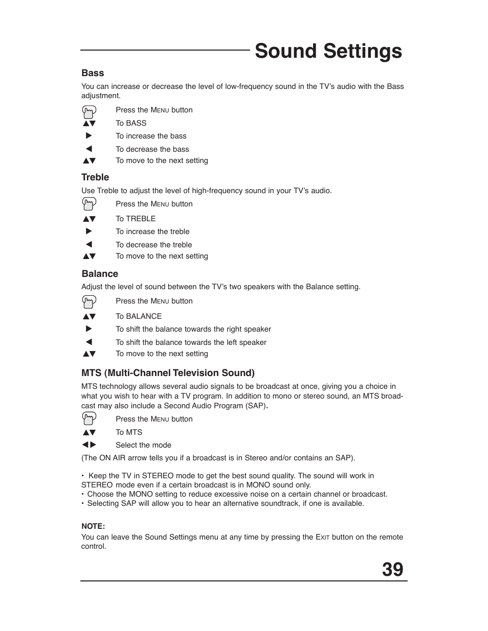 Sound settings | JVC AV-27D203 User Manual | Page 39 / 52