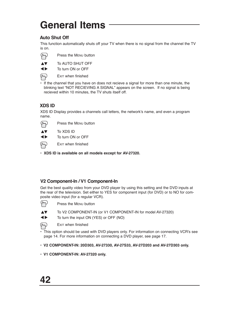 General items | JVC AV-27D203 User Manual | Page 42 / 52