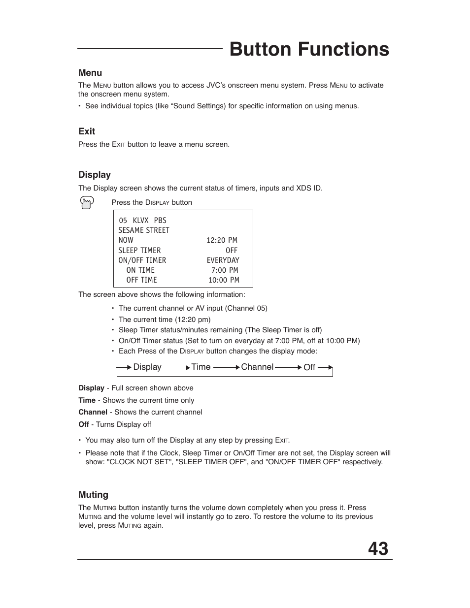 Button functions | JVC AV-27D203 User Manual | Page 43 / 52