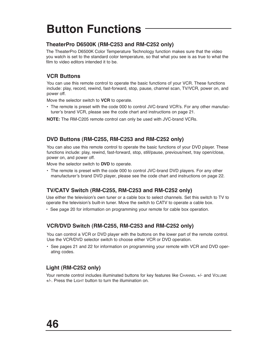 Button functions | JVC AV-27D203 User Manual | Page 46 / 52