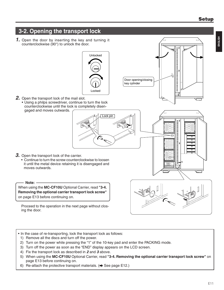 2. opening the transport lock, Setup | JVC MC-8200LU User Manual | Page 11 / 35