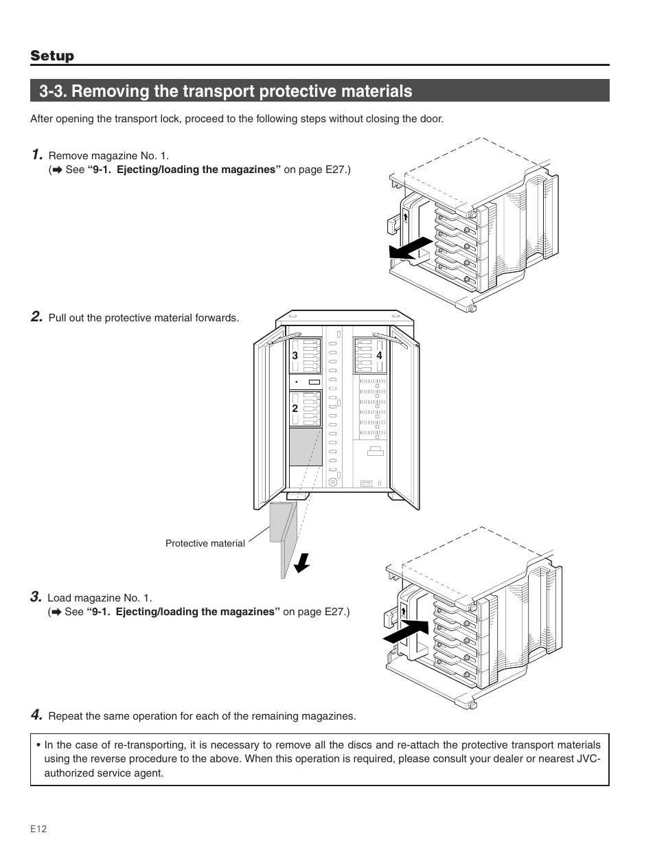 3. removing the transport protective materials, Setup | JVC MC-8200LU User Manual | Page 12 / 35