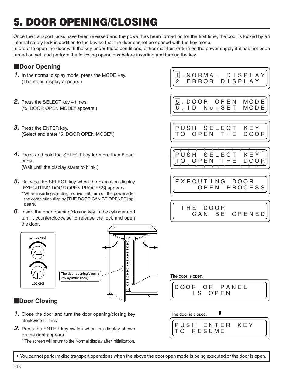 Door opening/closing | JVC MC-8200LU User Manual | Page 18 / 35