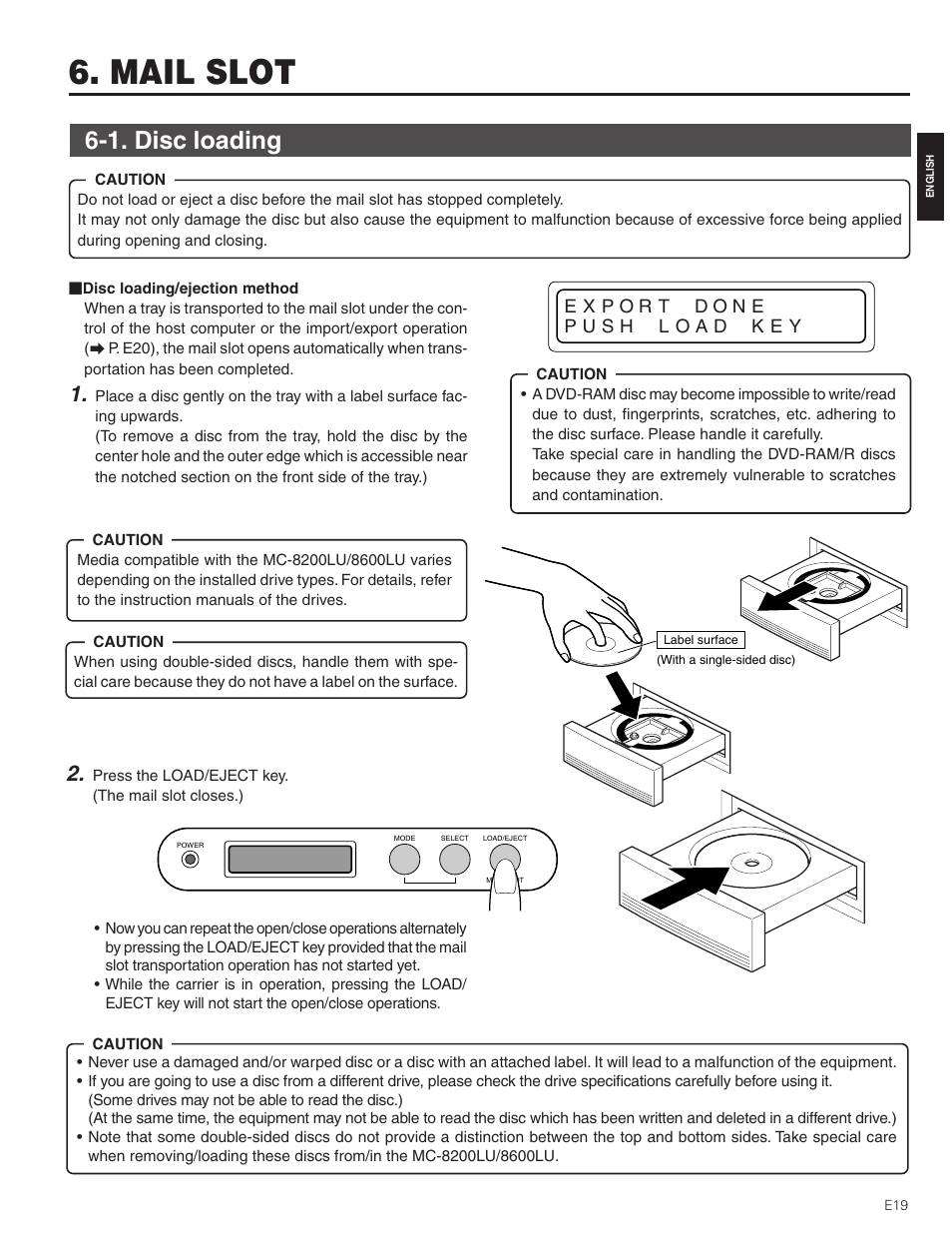 Mail slot, 1. disc loading | JVC MC-8200LU User Manual | Page 19 / 35