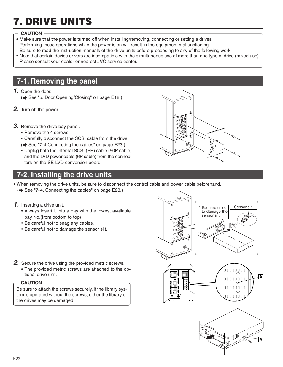 Drive units, 1. removing the panel, 2. installing the drive units | JVC MC-8200LU User Manual | Page 22 / 35