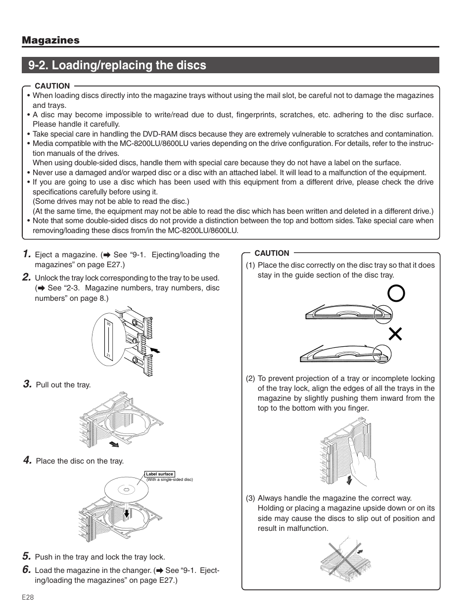 2. loading/replacing the discs, Magazines | JVC MC-8200LU User Manual | Page 28 / 35