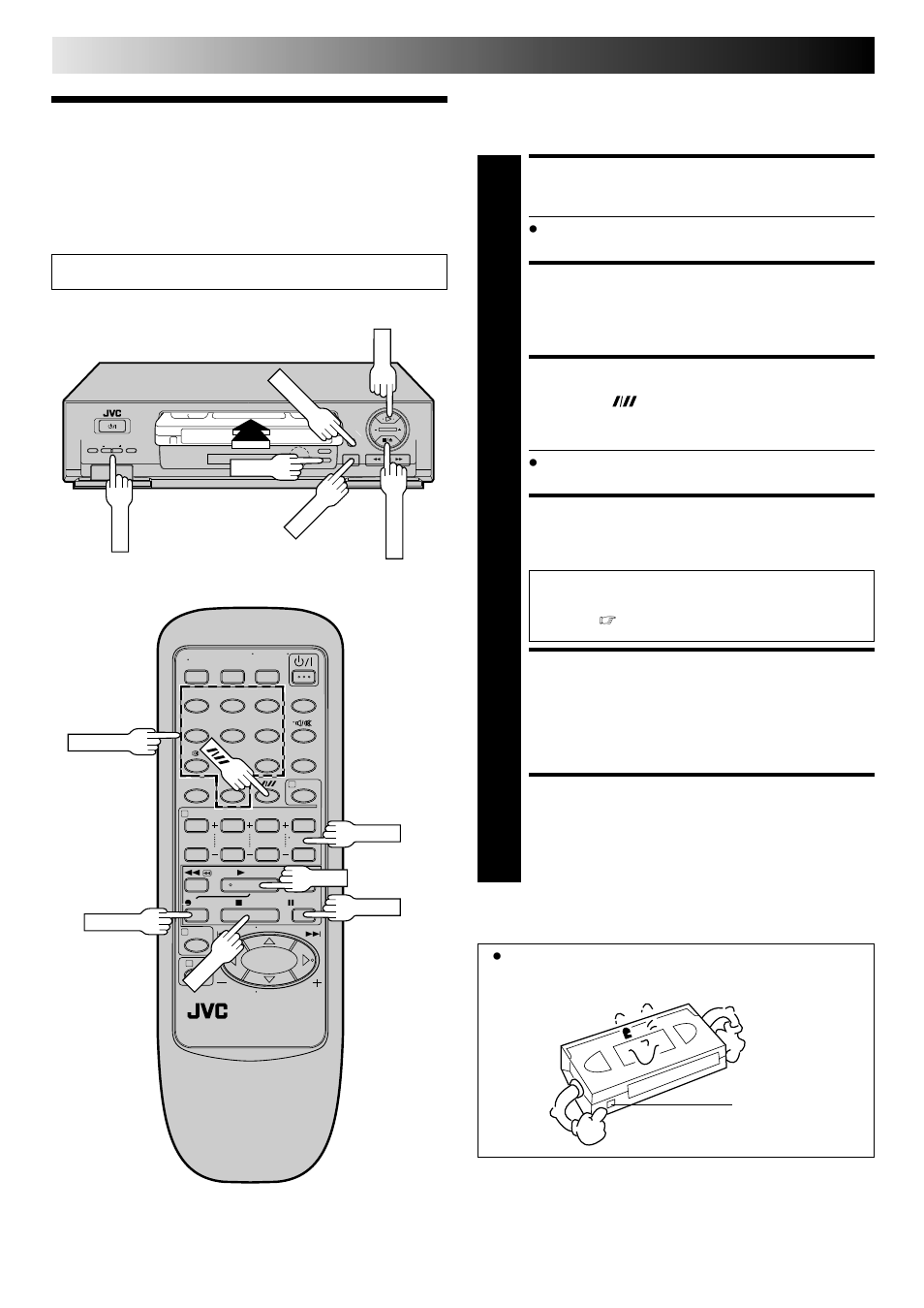 Basic recording, Load a cassette, Choose a programme | Set tape speed, Start recording, Pause/resume recording, Stop recording, Recording | JVC HR-DD445EK User Manual | Page 18 / 52