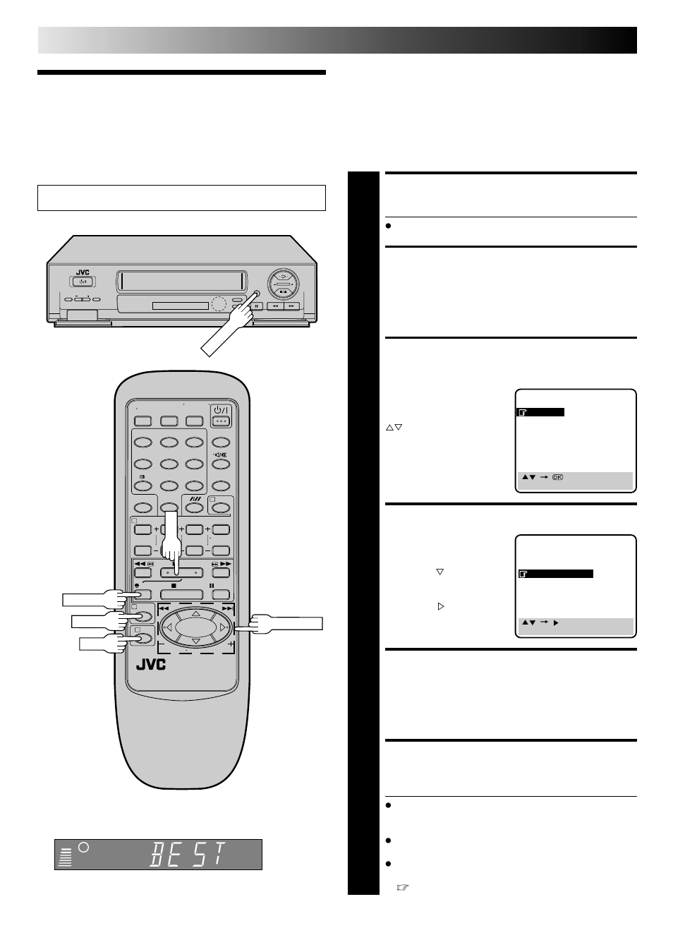 B.e.s.t. picture system, Load a cassette, Access main menu screen | Access mode set screen, Confirm b.e.s.t. status, Return to normal screen, Start recording, Recording (cont.), Recording | JVC HR-DD445EK User Manual | Page 20 / 52