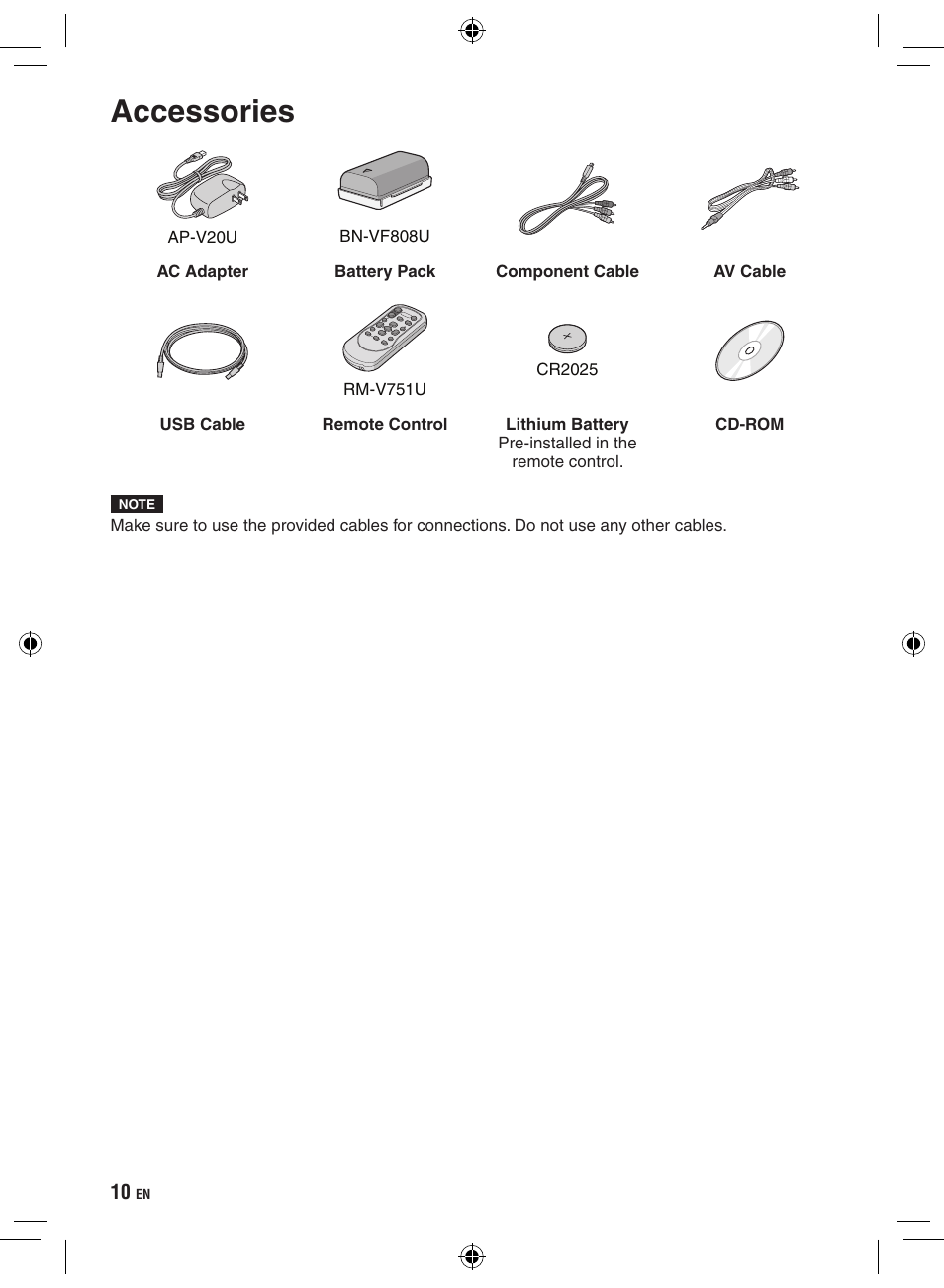 Getting started, Accessories | JVC Everio GZ-HD320 User Manual | Page 10 / 84