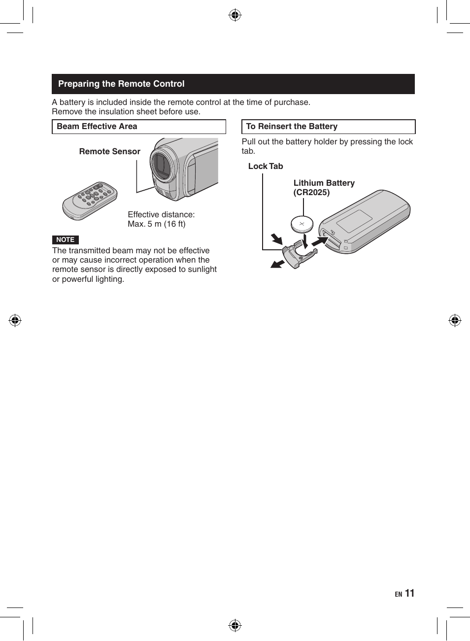 Preparing the remote control | JVC Everio GZ-HD320 User Manual | Page 11 / 84