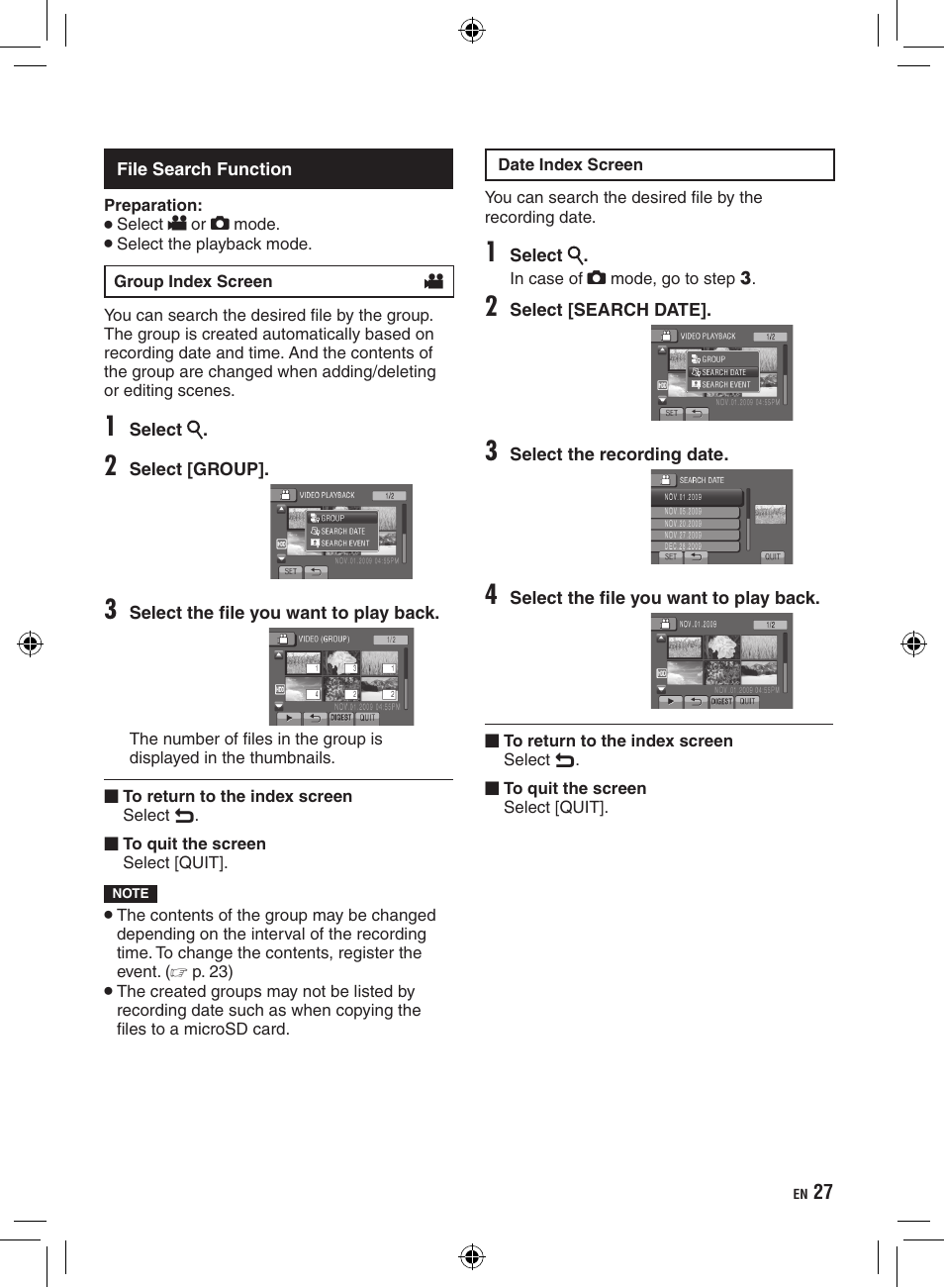 File search function | JVC Everio GZ-HD320 User Manual | Page 27 / 84