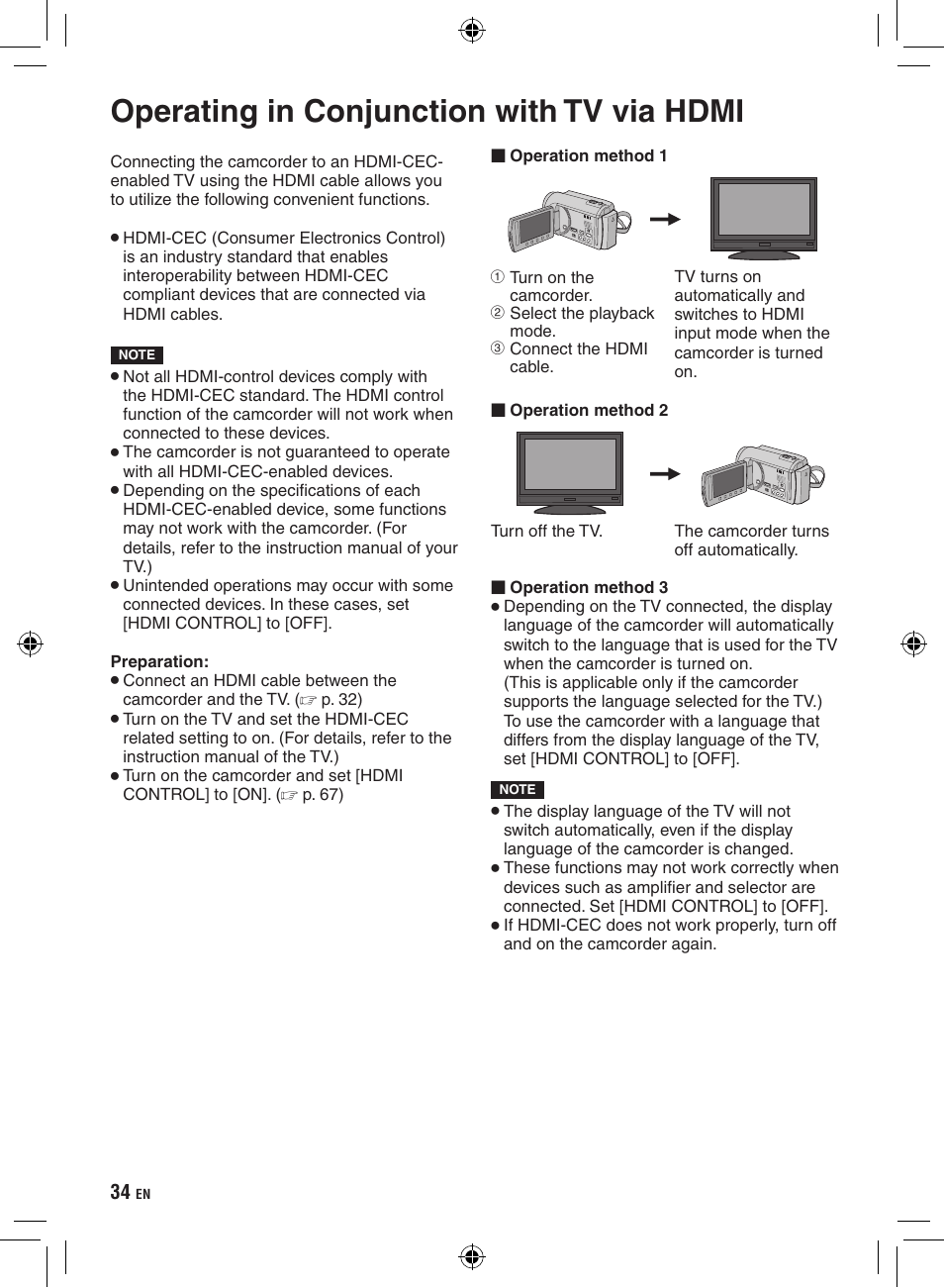 Operating in conjunction with tv via hdmi, Operating in conjunction with tv via, Hdmi | JVC Everio GZ-HD320 User Manual | Page 34 / 84