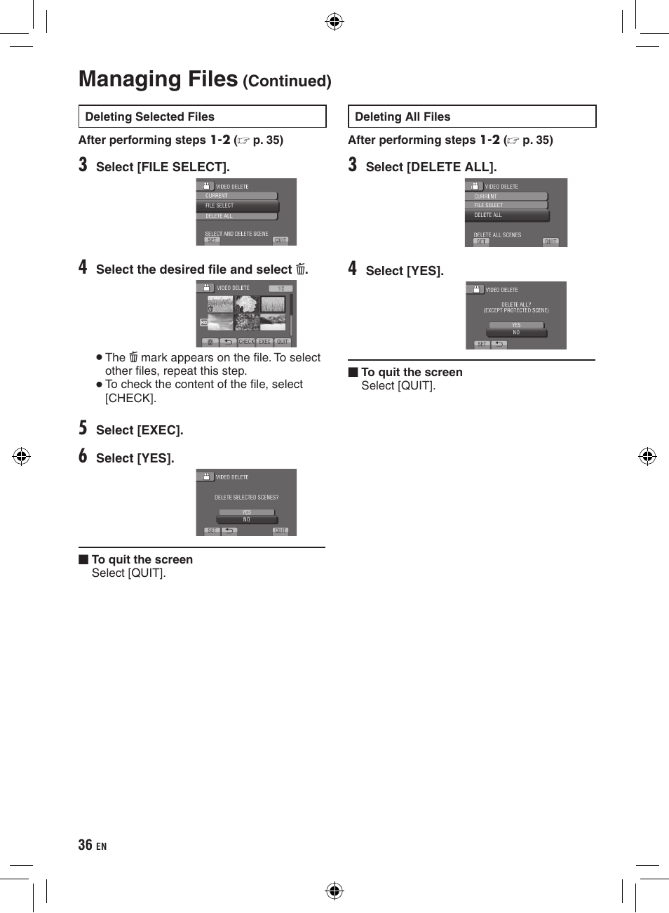 Managing files | JVC Everio GZ-HD320 User Manual | Page 36 / 84