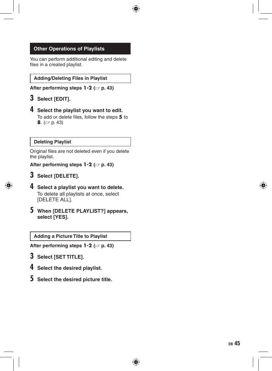 Other operations of playlists | JVC Everio GZ-HD320 User Manual | Page 45 / 84