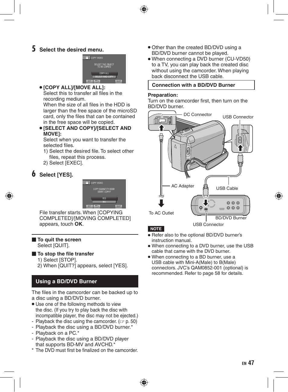 Using a bd/dvd burner | JVC Everio GZ-HD320 User Manual | Page 47 / 84