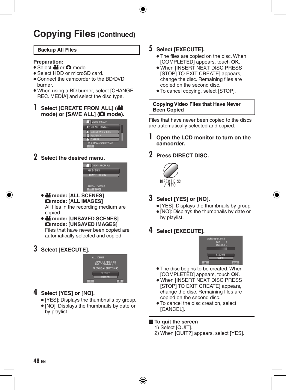 Copying files | JVC Everio GZ-HD320 User Manual | Page 48 / 84