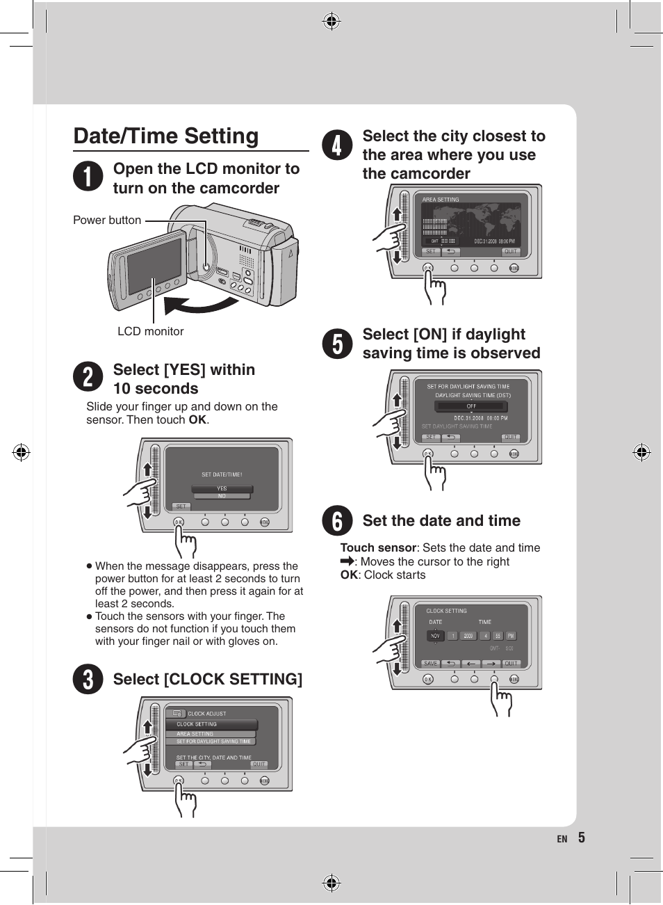 Date/time setting | JVC Everio GZ-HD320 User Manual | Page 5 / 84