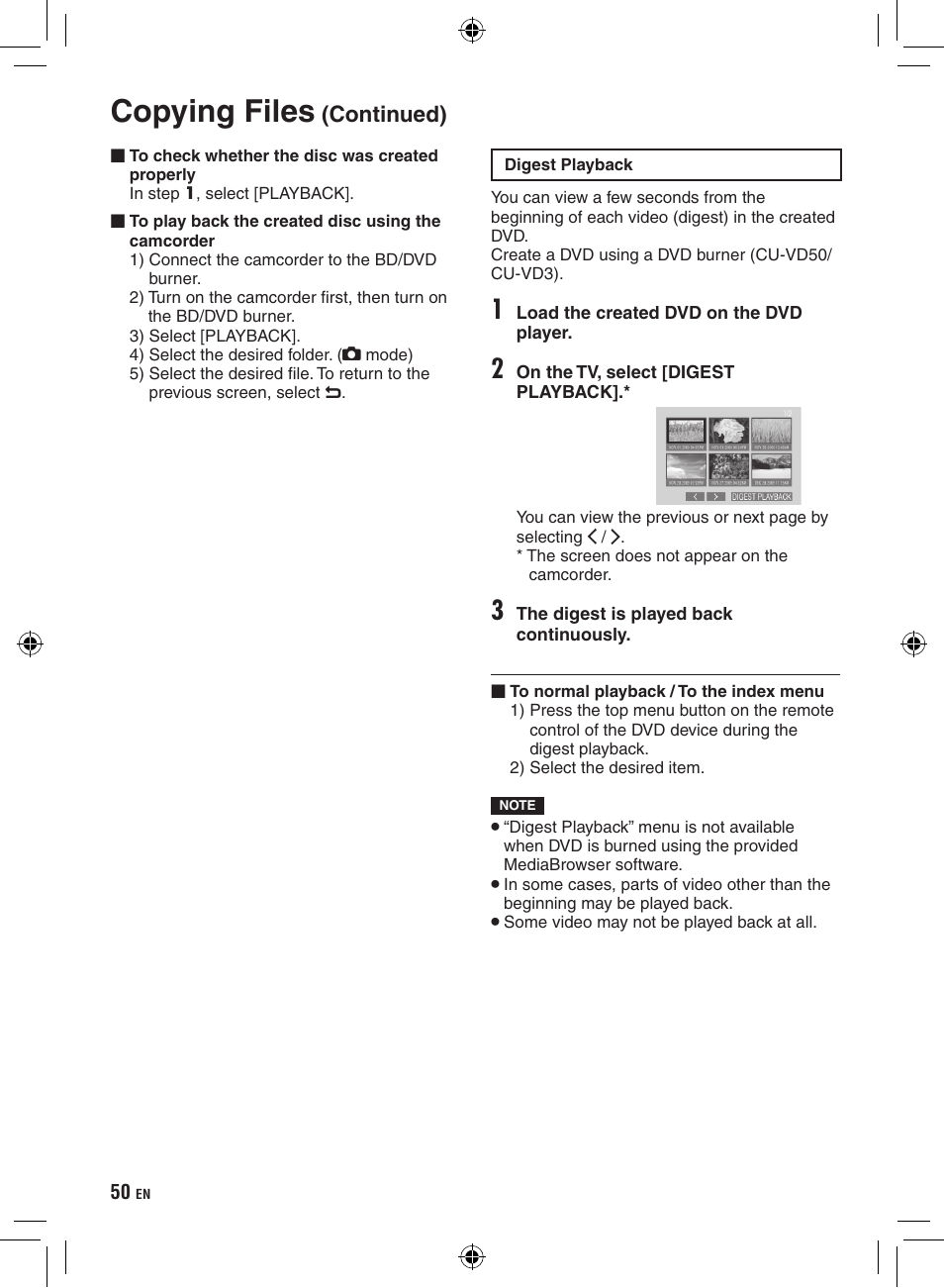 Copying files, Continued) | JVC Everio GZ-HD320 User Manual | Page 50 / 84