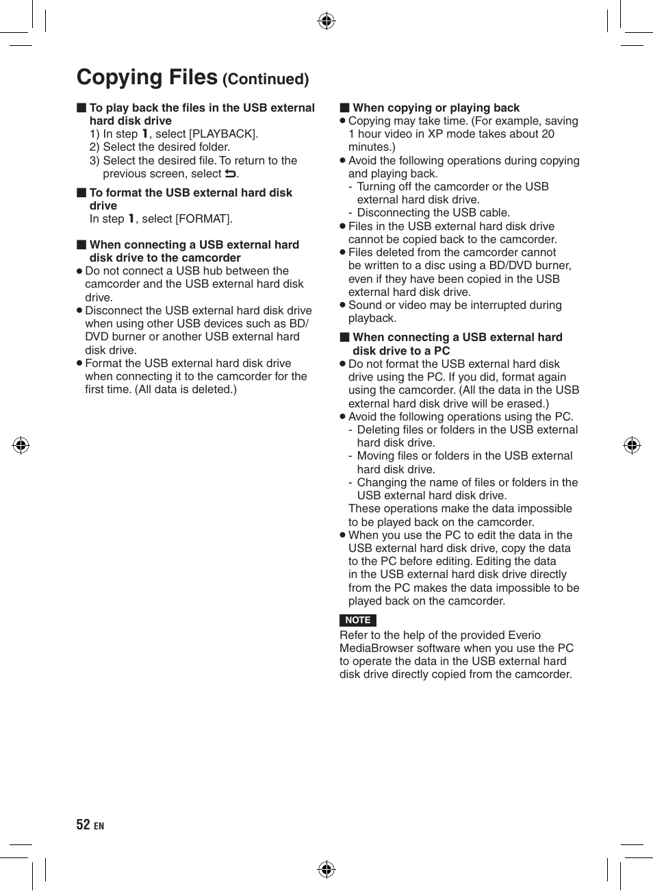 Copying files, Continued) | JVC Everio GZ-HD320 User Manual | Page 52 / 84