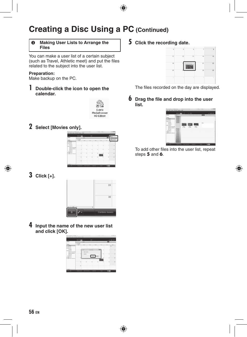 Creating a disc using a pc | JVC Everio GZ-HD320 User Manual | Page 56 / 84