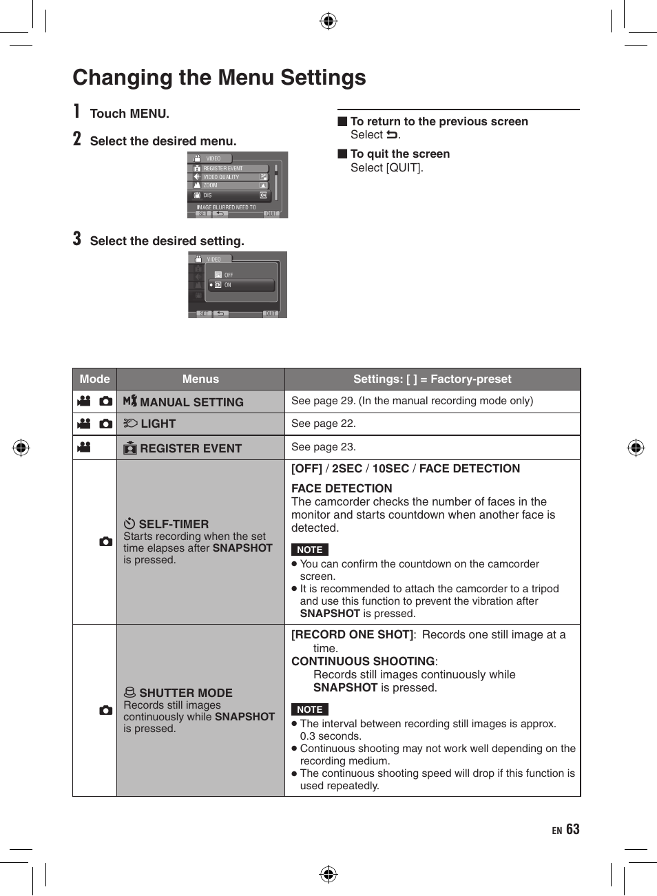 Further information, Changing the menu settings | JVC Everio GZ-HD320 User Manual | Page 63 / 84