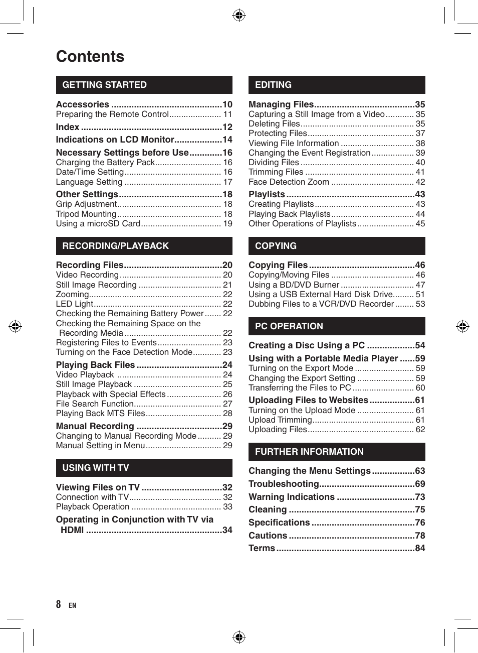 JVC Everio GZ-HD320 User Manual | Page 8 / 84