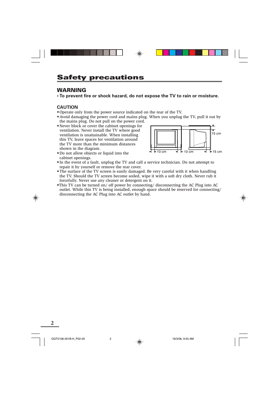 Safety precautions, Warning | JVC AV-14A16 User Manual | Page 2 / 20