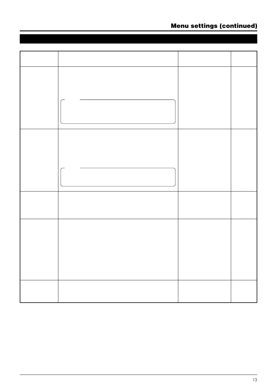 Camera video adjust screen, Menu settings (continued) | JVC TK-C675B User Manual | Page 13 / 24