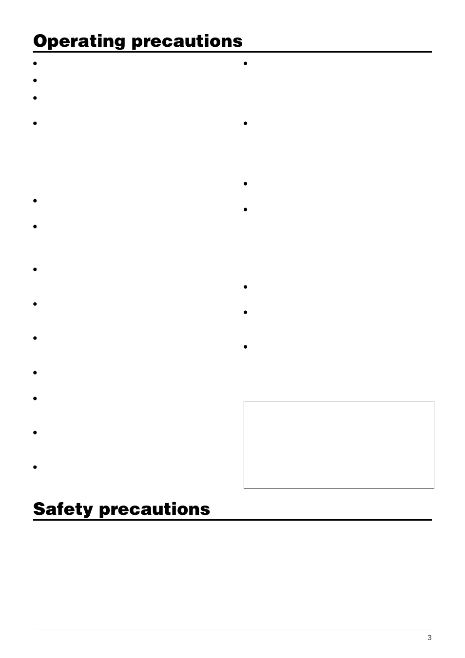 Operating precautions, Safety precautions, Caution during continuous use | JVC TK-C675B User Manual | Page 3 / 24