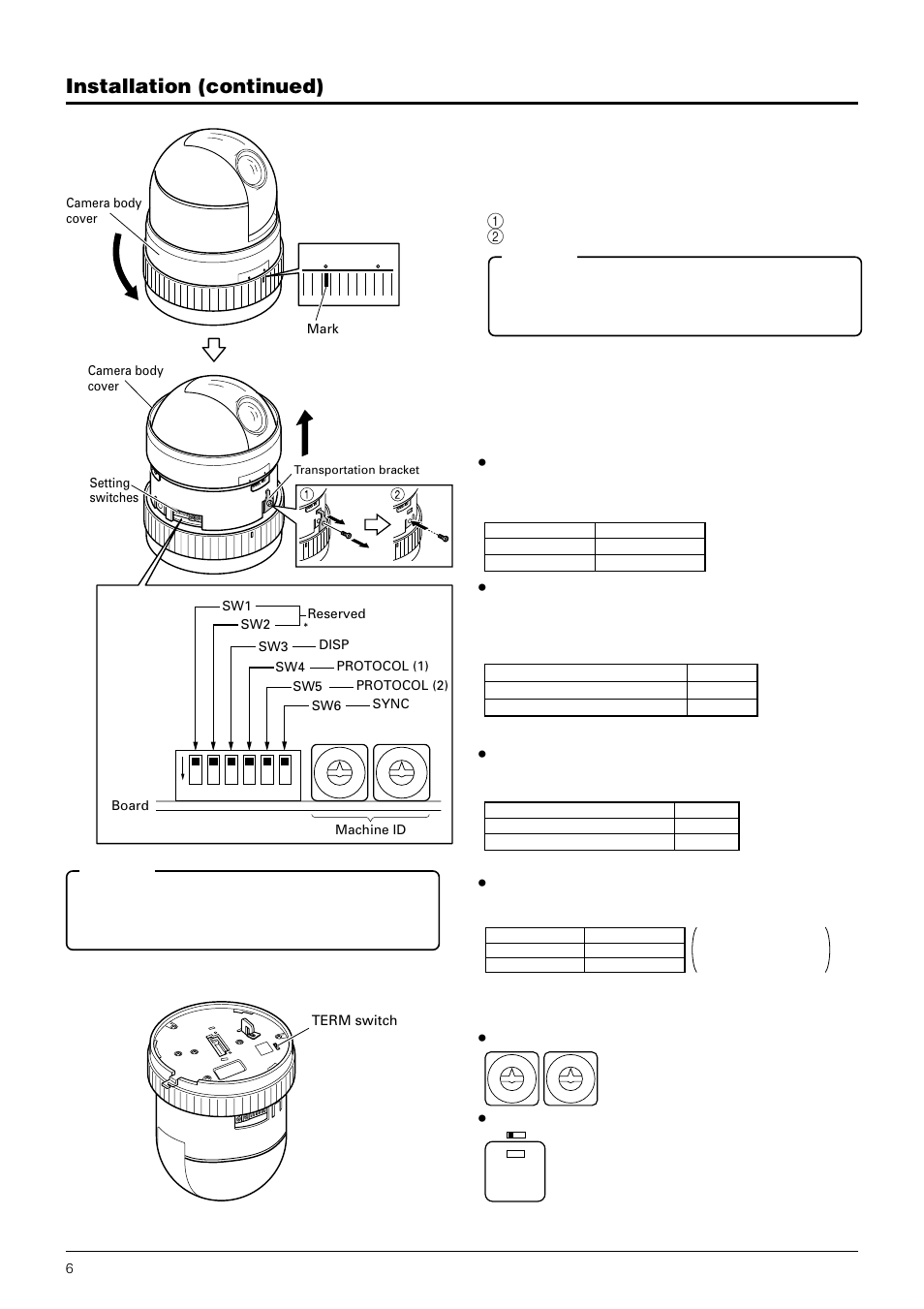Installation (continued), Switch settings | JVC TK-C675B User Manual | Page 6 / 24