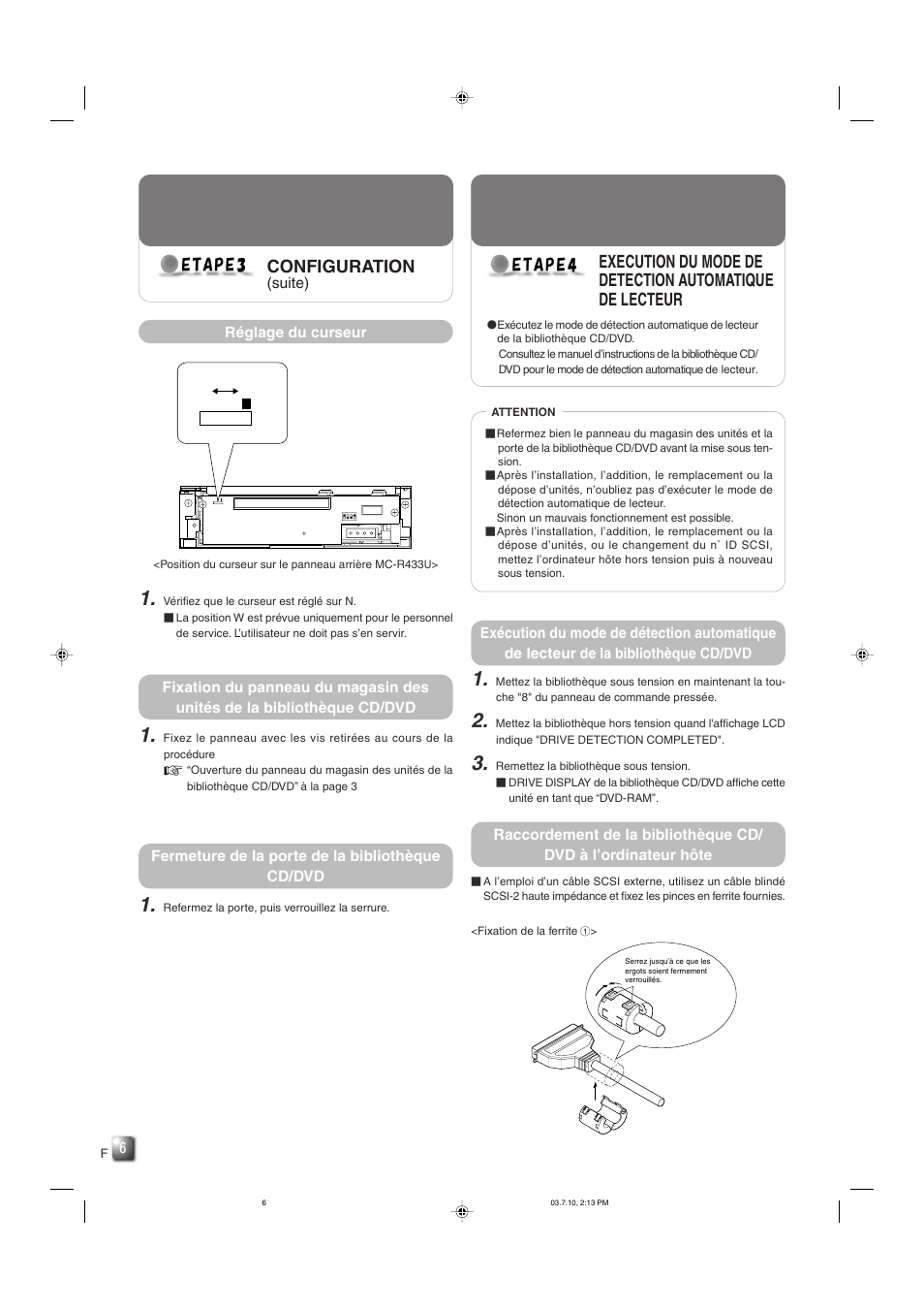 Reglage du curseur, Fermeture de la porte de la bibliotheque cd/dvd, Configuration | JVC MC-R433U User Manual | Page 22 / 32