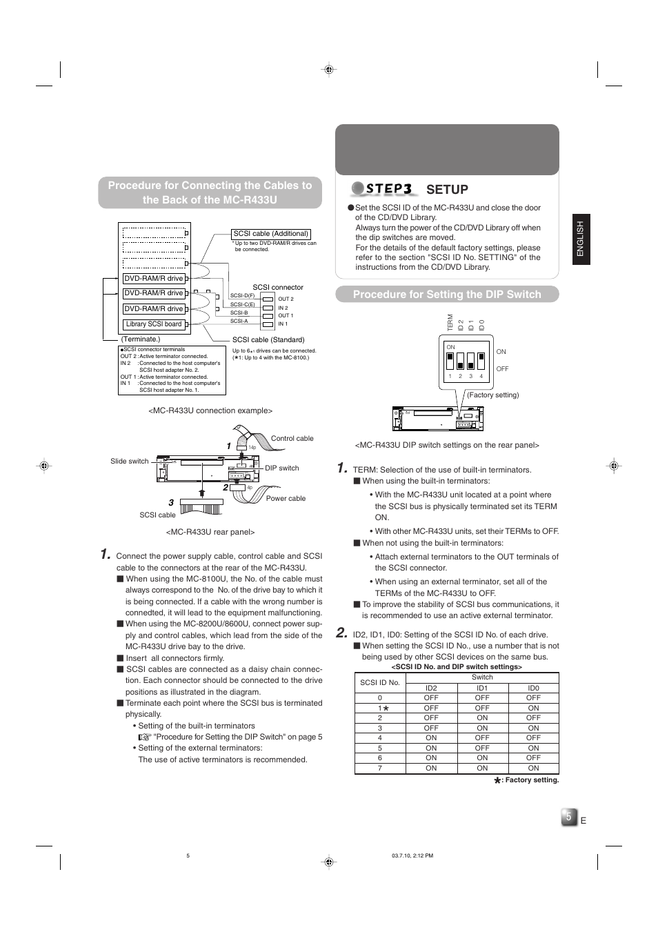 Step3 setup, Procedure for setting the dip switch, Setup | JVC MC-R433U User Manual | Page 5 / 32
