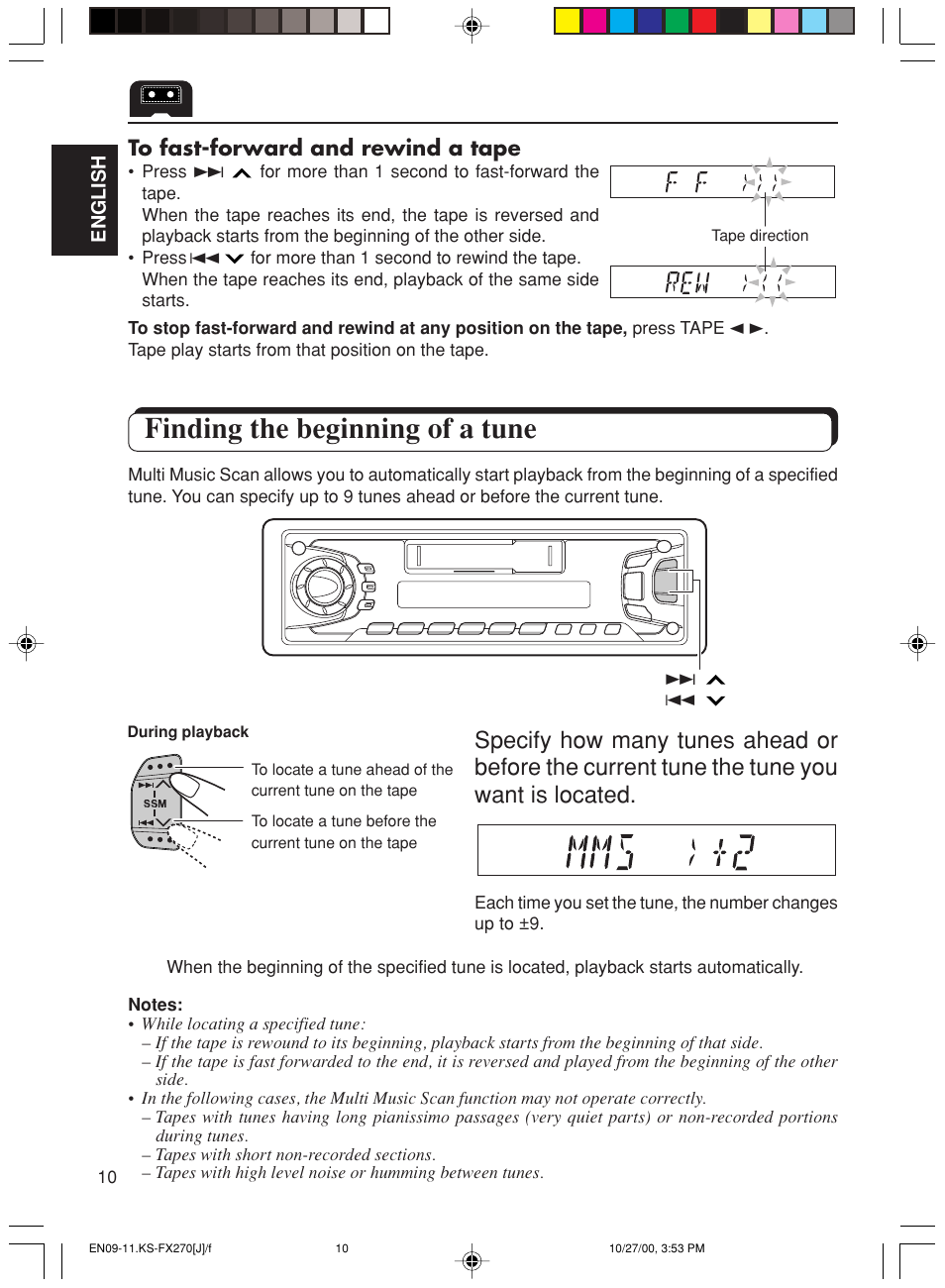 Finding the beginning of a tune | JVC KS-FX270 User Manual | Page 10 / 89