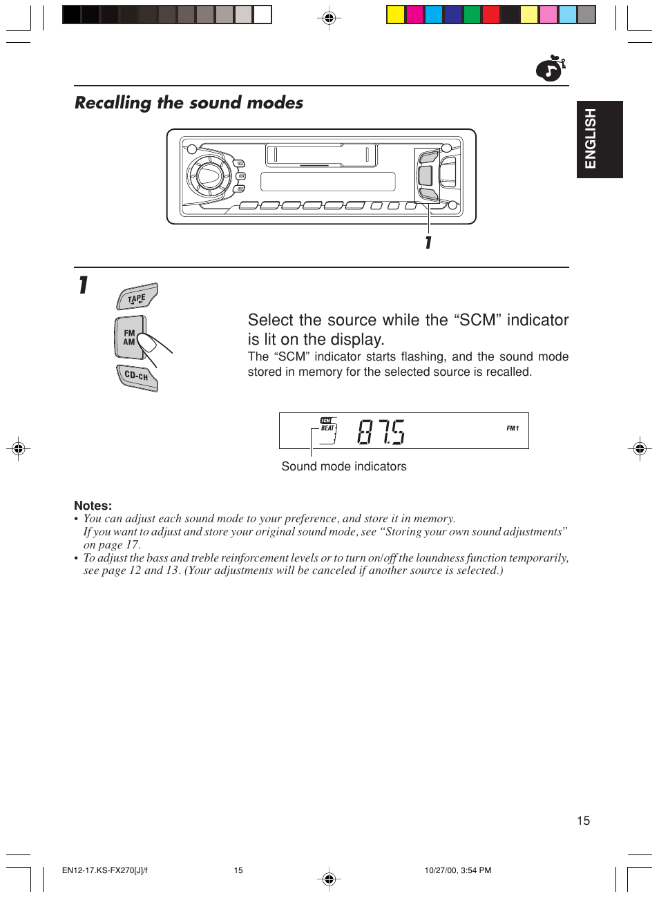 Recalling the sound modes 1 | JVC KS-FX270 User Manual | Page 15 / 89