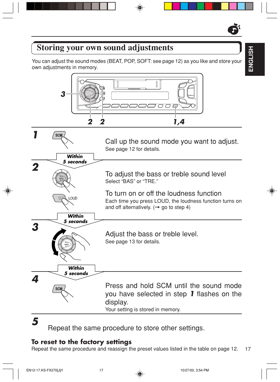 Storing your own sound adjustments | JVC KS-FX270 User Manual | Page 17 / 89