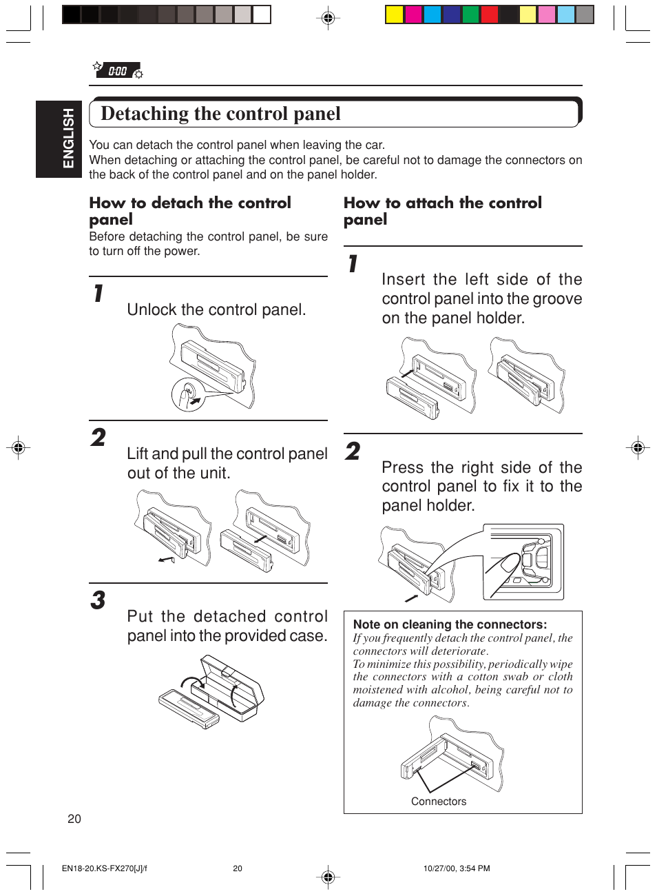 Detaching the control panel | JVC KS-FX270 User Manual | Page 20 / 89