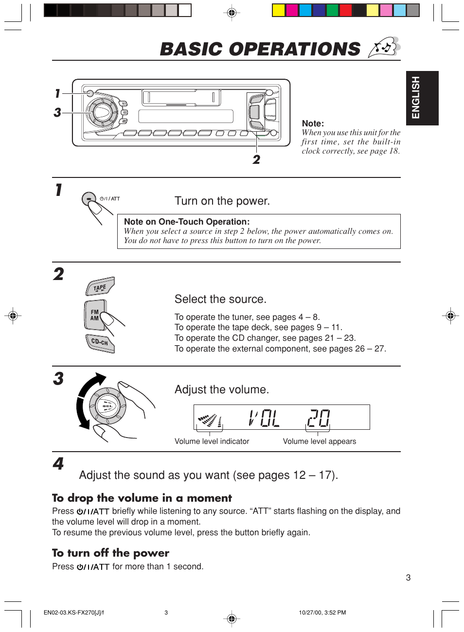 Basic operations | JVC KS-FX270 User Manual | Page 3 / 89